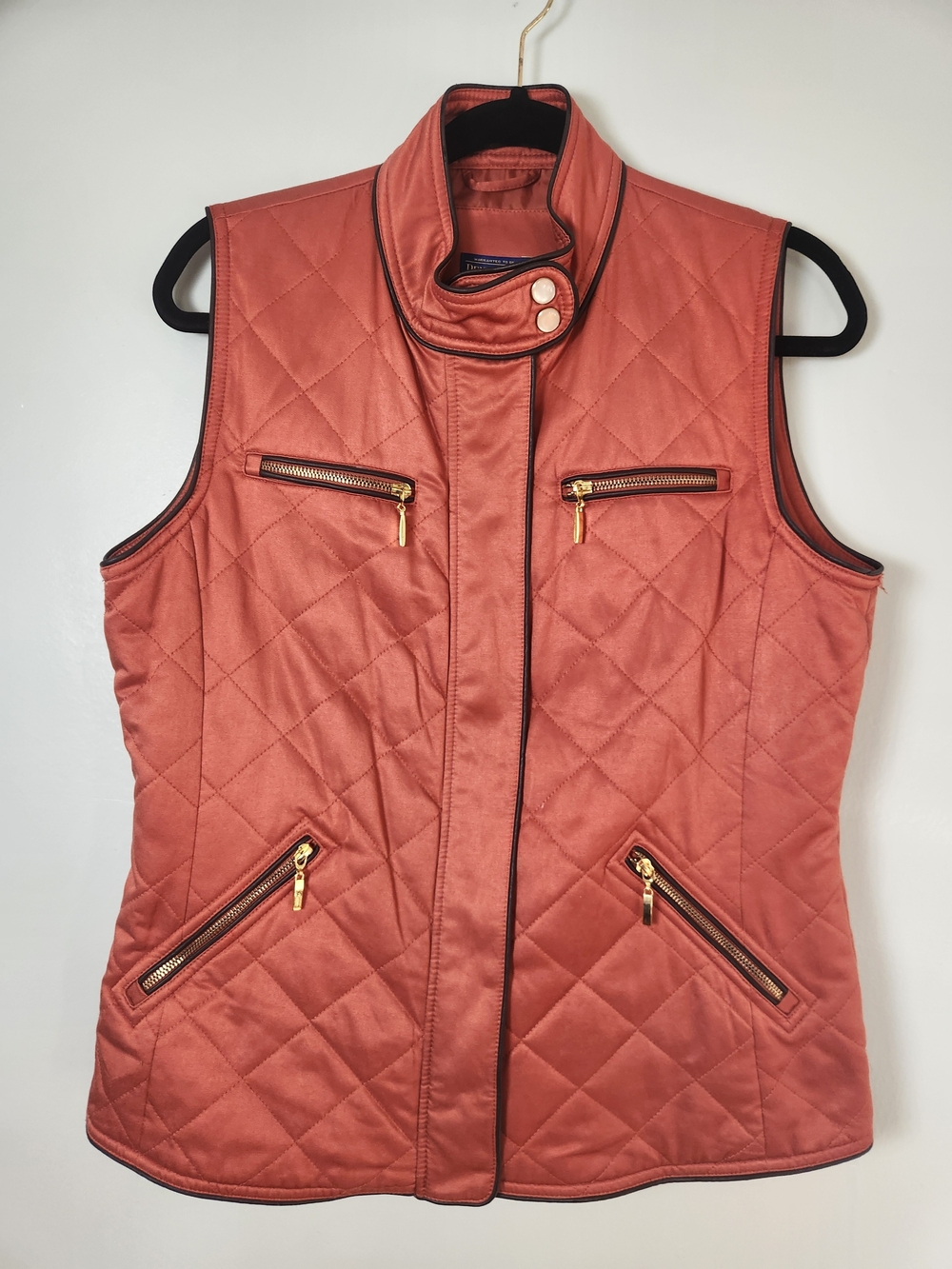 Pendleton Women’s Diamond Quilted Vest Sz M Rust Orange Gold Zip Cabin Utility